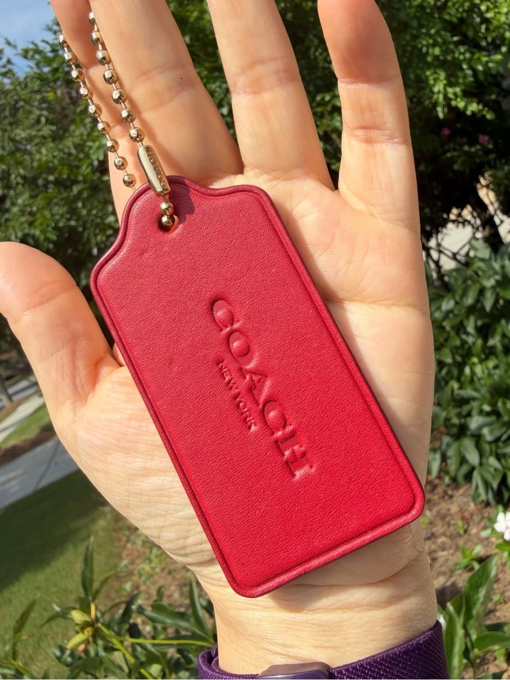 Coach Large Leather Hangtag with Gold Pig Print, 1 3/4” (L) x 3” (H)